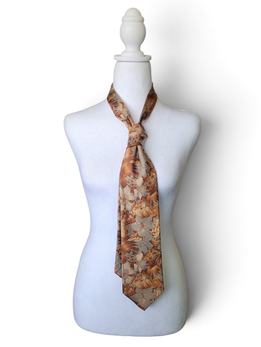 Vintage Silk Tie Made In Italy Floral Brown Tan And Blue